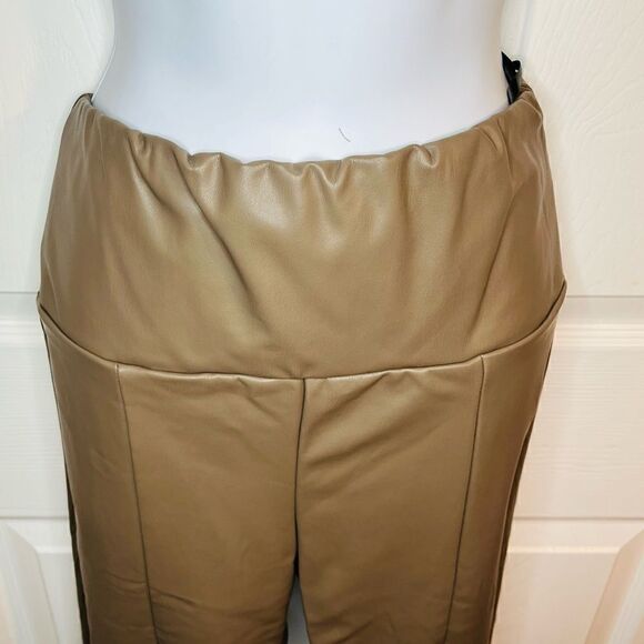 RDI Faux Leather Slit Front Flare Pants Taupe Gray Brown L - Picture 4 of 10